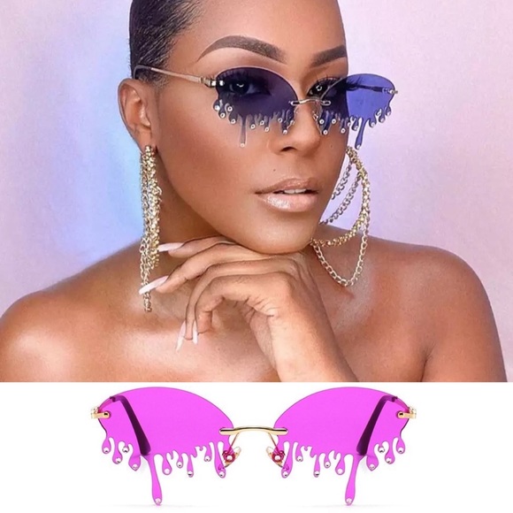 Accessories - Steampunk Dripping Magenta Rimless Sunglasses with Crystals